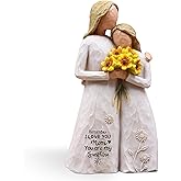 AUMELO Mom Birthday Gifts from Daughter, Gifts for Mom, Hand-Painted Mother Daughter Figurine Holding Sunflowers, 5.7" Resin Keepsake for Mothers Day, Christmas, Mother of The Bride(White)