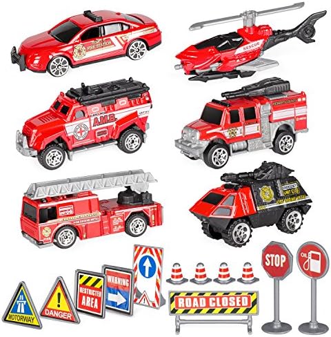 Bocks Fire Rescue Car 18pcs 1:64 Alloy Diecast Vehicle Diecast Free Wheeling Fire Truck Toy Emergency Vehicles Models Collection Kids Toy, Fire Truck Helicopter Jeep Ambulance Car
