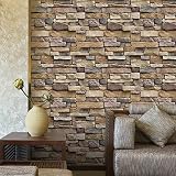 Brick Wallpaper, H2MTOOL Removable Peel and Stick Self-Adhesive Stone Contact Paper Roll for Room Decor (17.7" x 78.7", Yellow Brick)