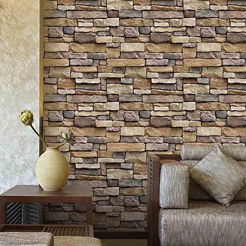 Brick Wallpaper, H2MTOOL Removable Peel and Stick Self-Adhesive Stone Contact Paper Roll for Room Decor (17.7" x 78.7", Yellow Brick)