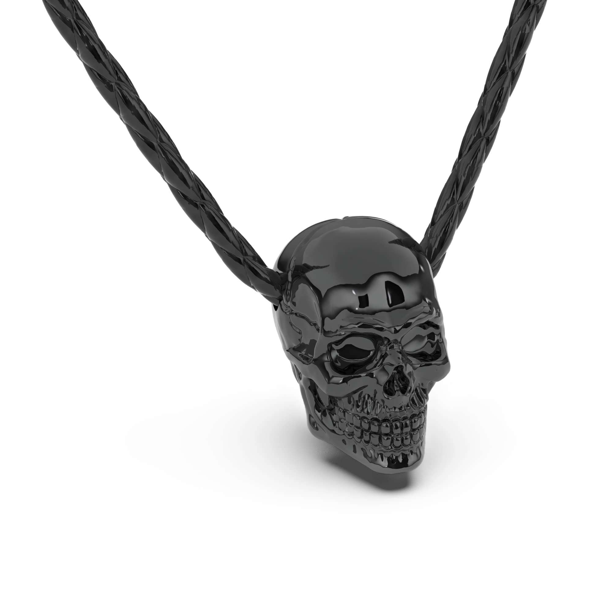 SERASAR Leather Necklace Men's with Skull Pendant - 50cm Silver Cord Jewellery Box Gift Idea for Mens Rocker Band Death Dead