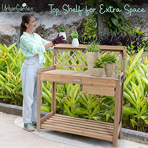 URBAN GARDËN Garden Table with Outdoor Bench and Galvanized Metal Tabletop Premium Outdoor