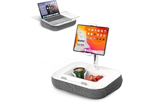 SUPEDESK Kindle Pillow Stand, Laptop Lap Desk with Mouse Pad & Cup Holder - Adjustable Bed Tablet Holder for 4.7-13" iPhone iPad Samsung - Compatible with 10-15" Laptop, Snack Bowl & 360° Swivel Arm