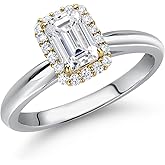 Gem Stone King 0.84 Cttw IGI Certified Lab Grown Diamond in 10K White and Yellow Gold Engagement Ring for Women | Emerald Cut Center Diamond 0.70 Ct | E-F Color | VS1-VS2 Clarity