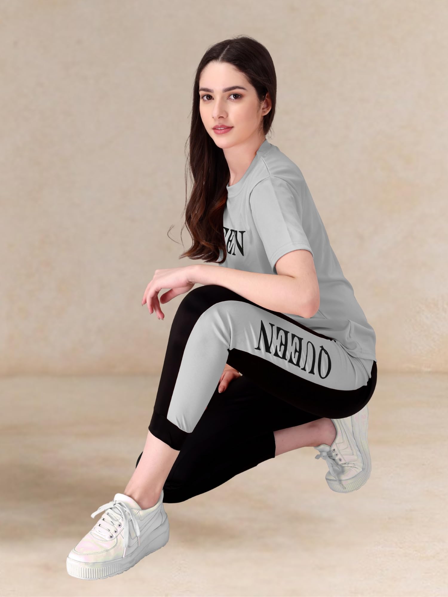 DTR FASHION Grey Cotton Lycra Blend Solid Tracksuit | Co-ord Set For Women| Active Wear Suit Set For Women| Track Suit Set For Women (TS_QUEEN, L) 4