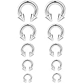 Ocptiy 12G-00G Septum Rings Ear Gauges Earrings Stretching Kit 316L Surgical Steel Internally Threaded Captive Bead Septum Pa Piercing Jewelry for Women 10mm 12mm 14mm 16mm