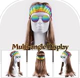 iZoeL Hippie Costume Set Men Women 60s 70s 80s Retro Peace Necklace Wig Headband view 2