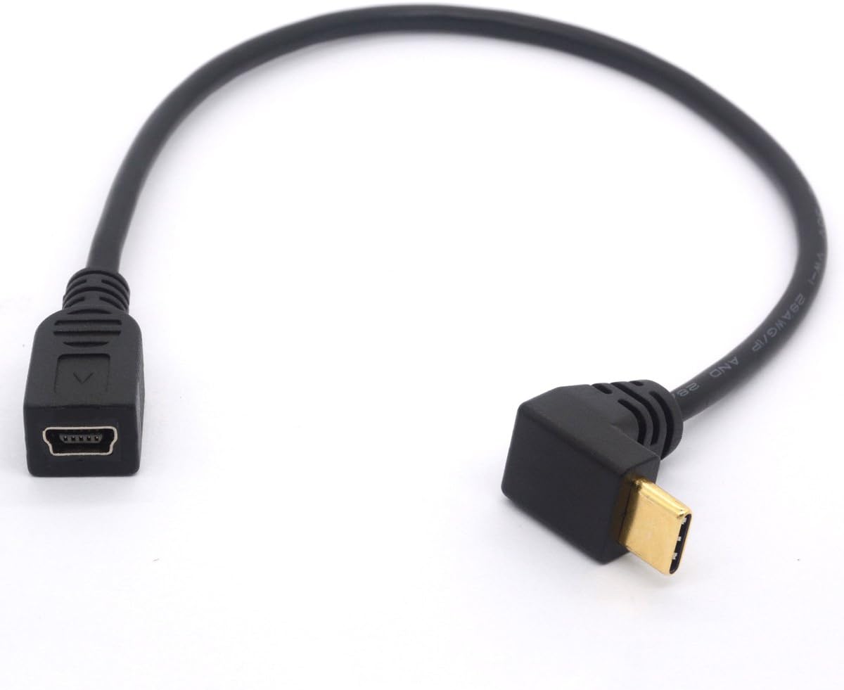 HTGuoji Mini USB to Type C Cable Cord, Right Angled USB 3.1 Type C Male to Mini 5-Pin B USB Female Adapter - Image 3