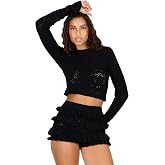 Forever 21 Women's Heart Pointelle Long Sleeve Top with Flutter Sleeve