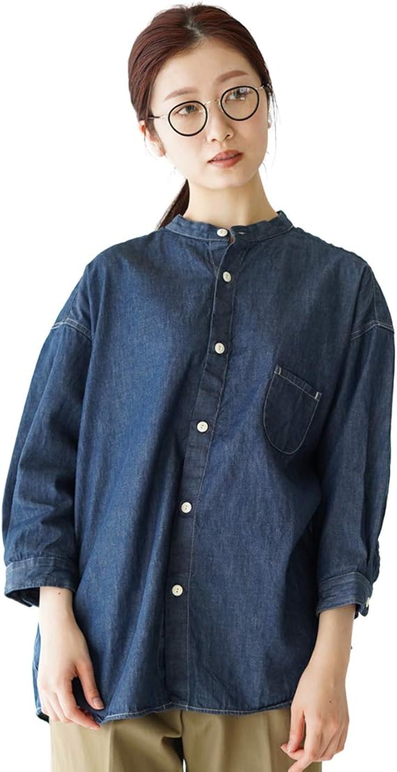Amazon プリット Prit 6oz デニム 7分袖 スタンドカラー シャツ レディース 21春夏 P One Size ワンサイズ Blue Col 15 シャツ ブラウス 通販