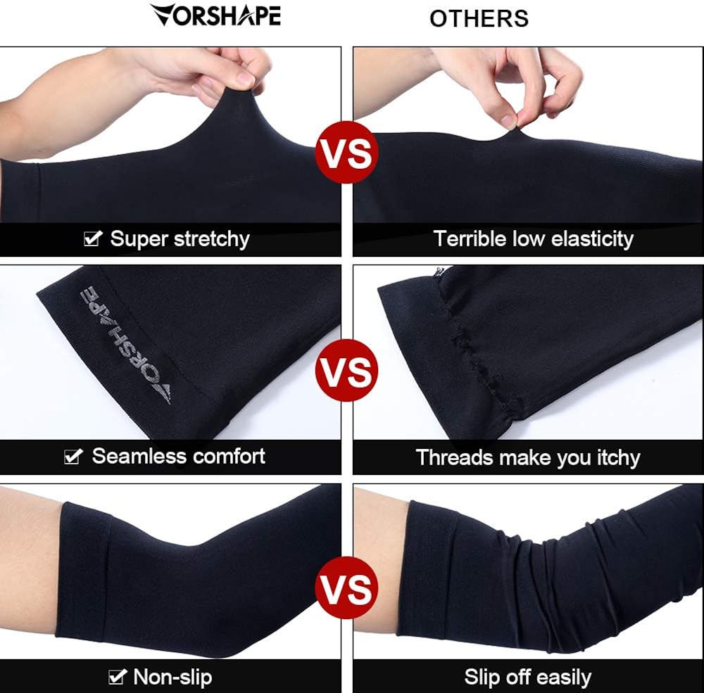 Sun Protection Cooling Arm Sleeves - UV Sleeves for Men & Women, Black 2 Pairs: Clothing