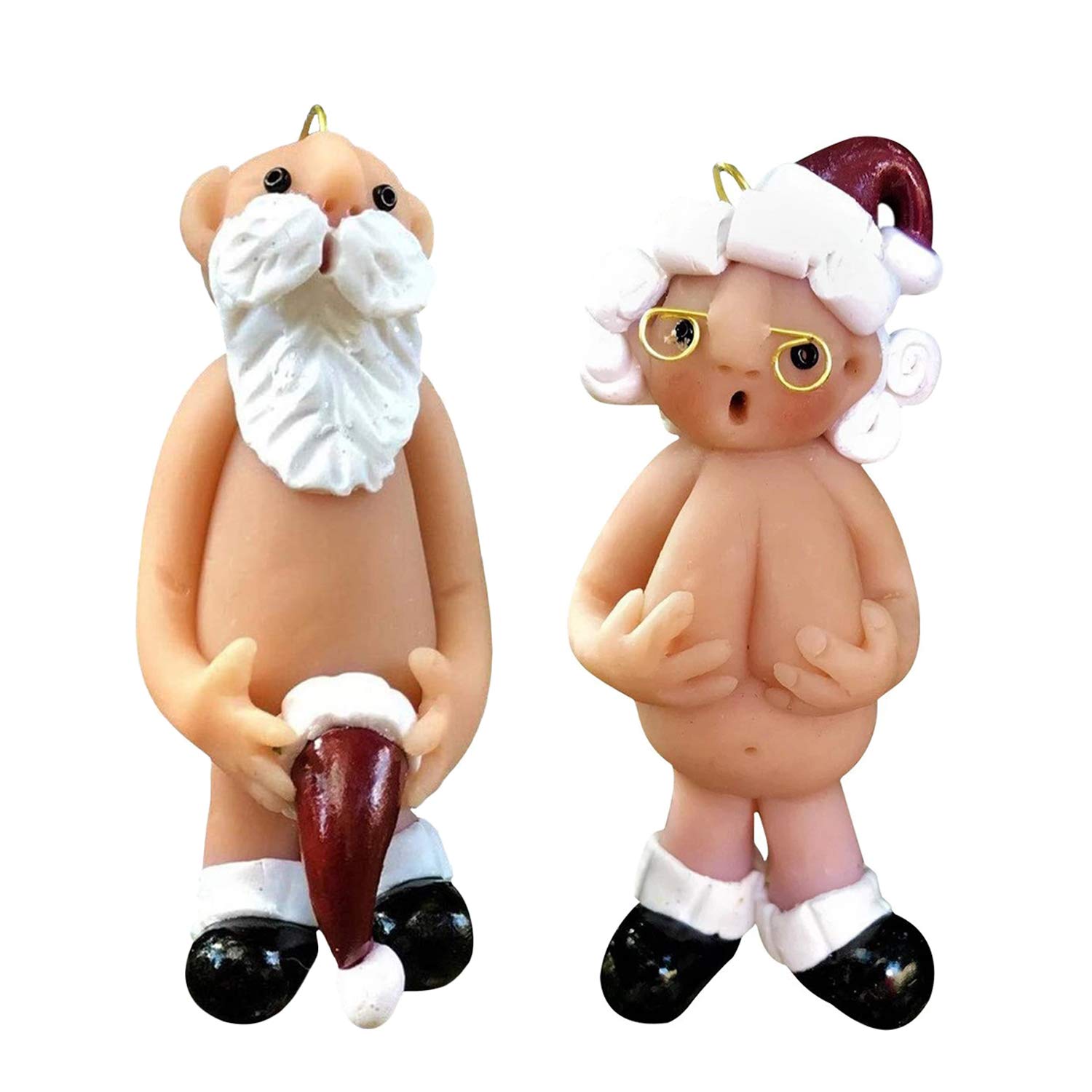 DWTECH Naughty Santa - 2 Pcs 8CM Christmas Ornament Stocking Cap, Naked Santa Home Indoor Table Ornament Decorations, Christmas Party Tree Hanging Decor Toys Gifts