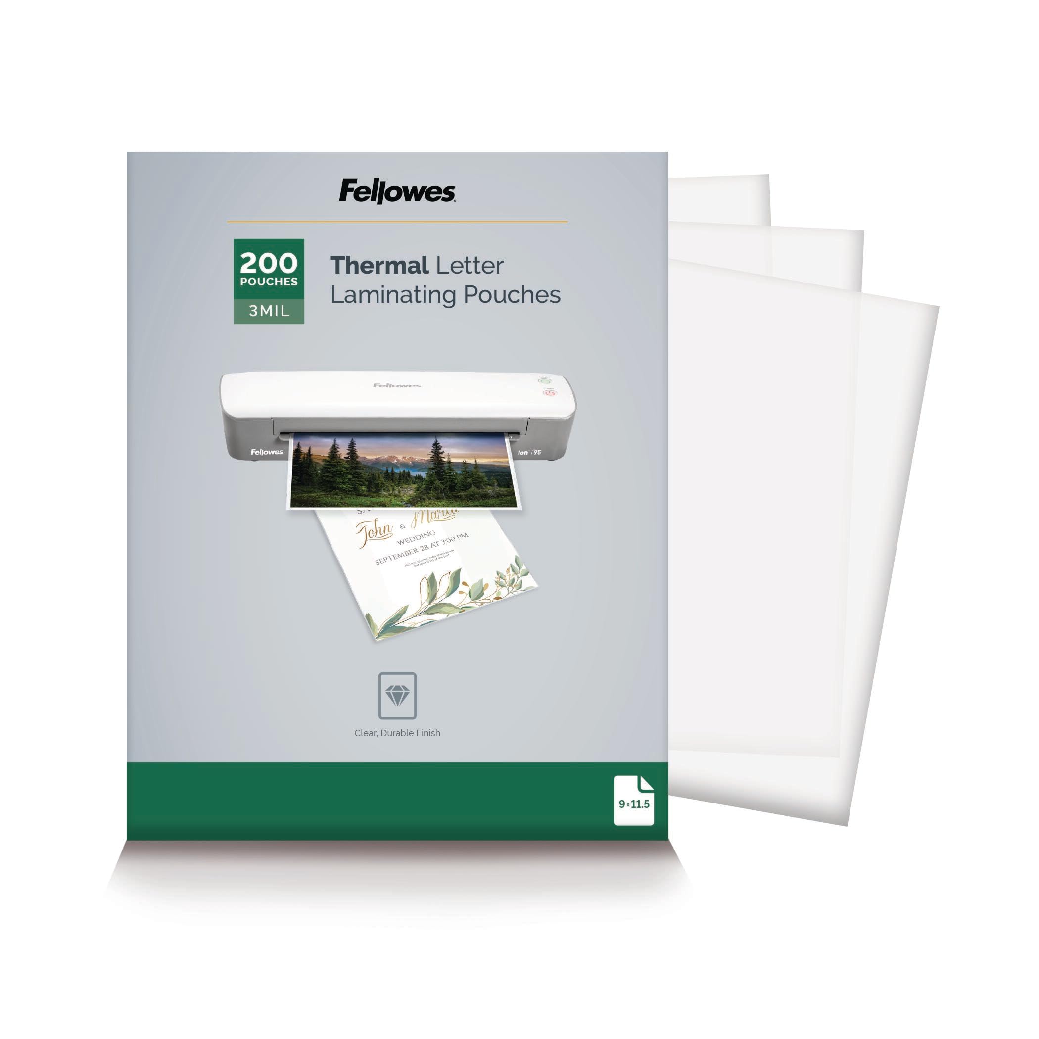 Fellowes Thermal Laminating Pouches, Letter Size 9 x 11.5-Inches, 3 mil, 200 Pack (5743401)