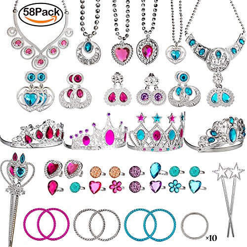 image for BeYumi 58 Pcs Princess Jewelry Dress-Up Accessories Toy Set With Princ