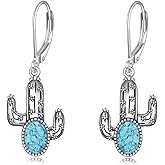 AXOMY Cactus Earrings 925 Sterling Silver Turquoise Cactus Dangle Earrings Western Jewelry Gifts for Women