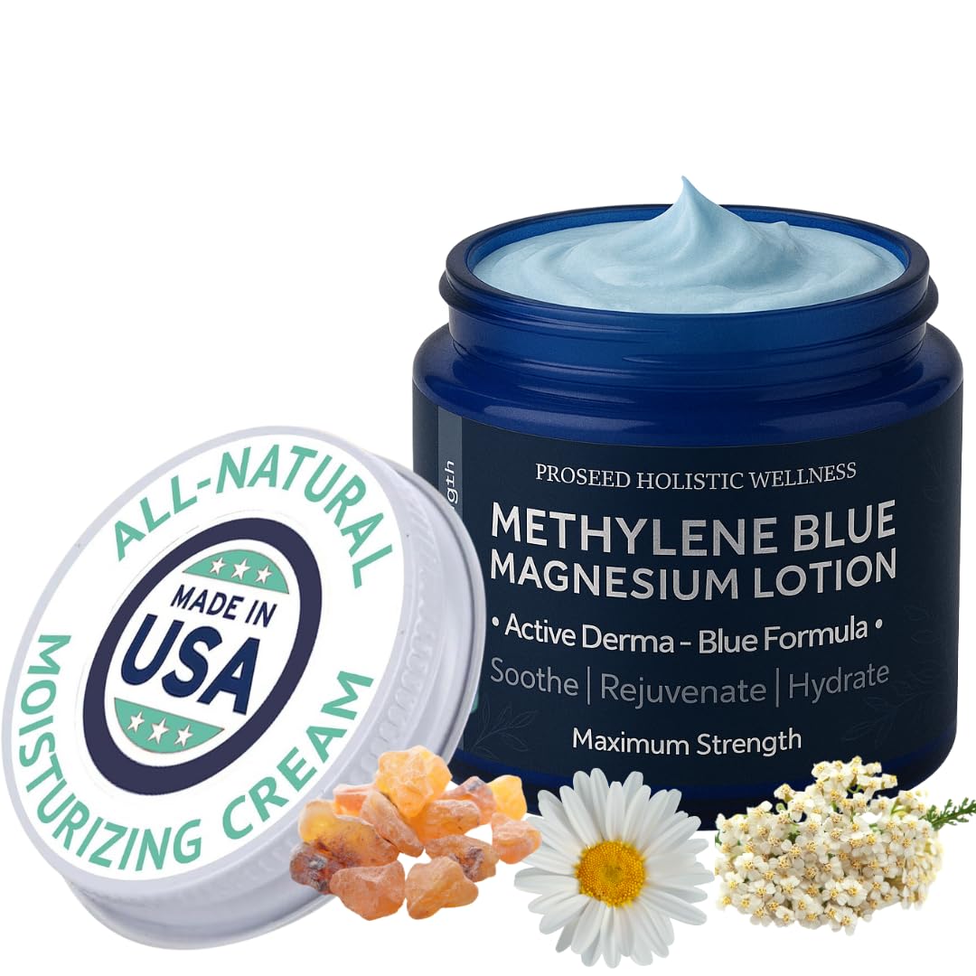 Photo 1 of ProSeed Methylene Blue Magnesium Lotion with Yarrow, Turmeric, Frankincense, Vitamin E & Chamomile – Deep Moisturizing Skinlifting Cream & High Absorption for Face & Body – Dry Skin & Muscle Relaxing Workout Wellness Care, Deep Sleep Enhancer, Growing Pai