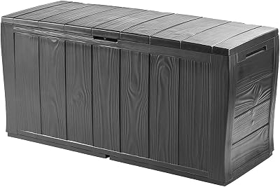 Baúl de resina de paneles con efecto madera, con ruedas, con cerradura, 117 x 45 x 57,5 cm, 270 Lt, Gris Grafito