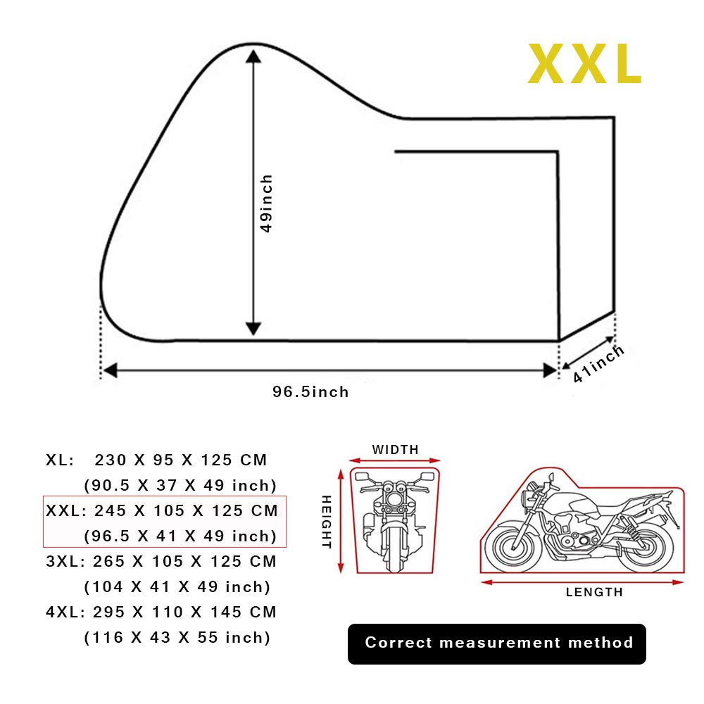 LucaSng Housse Moto Universelle, Housse étanche 190T, Anti-poussière, résistante aux Rayons UV, Respirante 2XL (245X105X125cm) Noir