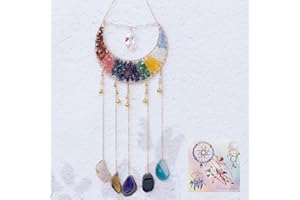 DREAMSUM Crystal Stone Agate Ornament Natural Gem Tree of Life Moon Dream Catchers with Crystal 7 Chakra Gemstone Rainbow Catchers Color Natural Gem Agate Wall Hangings Room Dreamcatcher Decor (Multicolor)