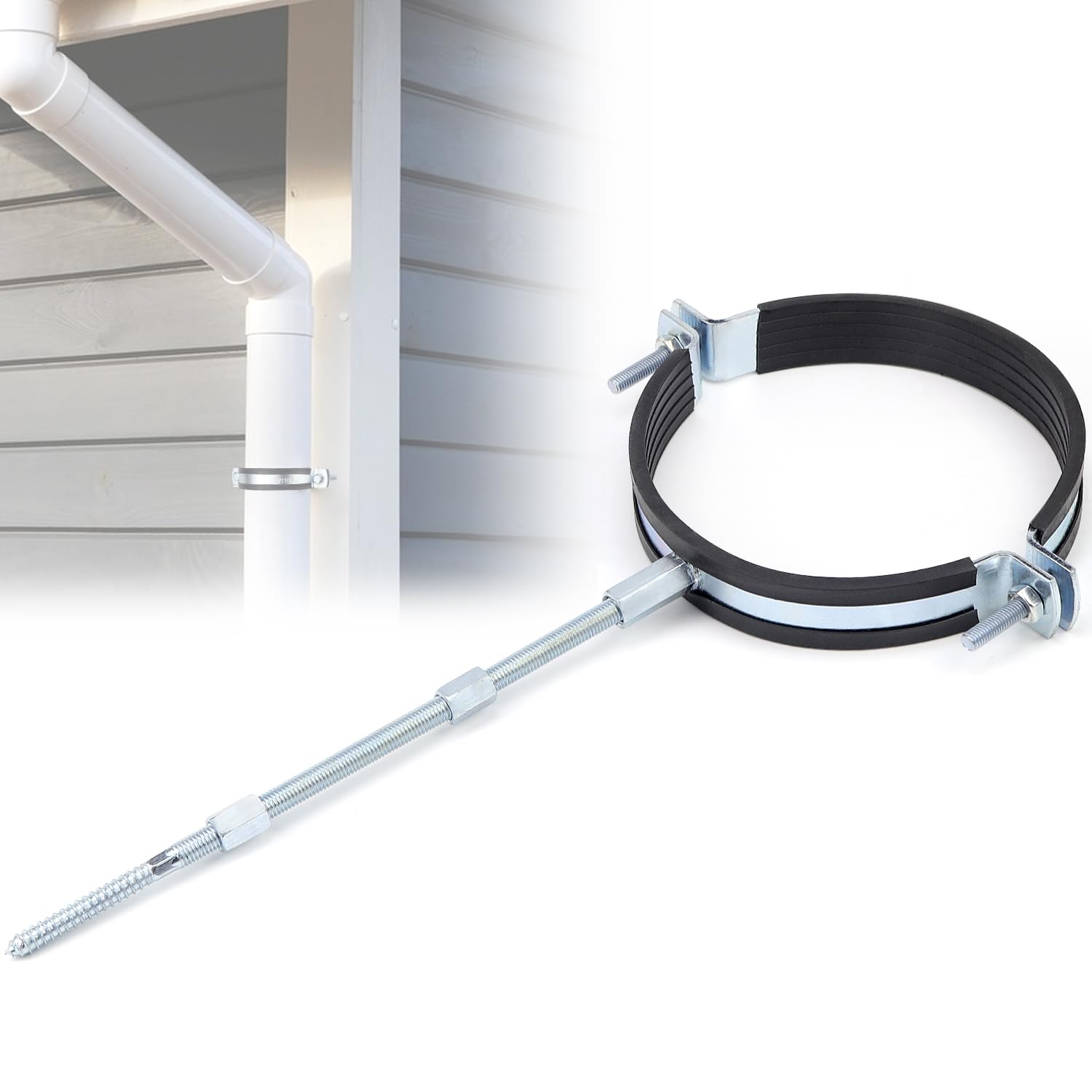 ELNLE Pipe Clamp Stove Pipe Holder 110-125 mm Adjustable Pipe Holder for Stove Pipe Holder with Black Rubber Lining Two Piece Pipe Clamp with M8 Female Thread Wall Mount