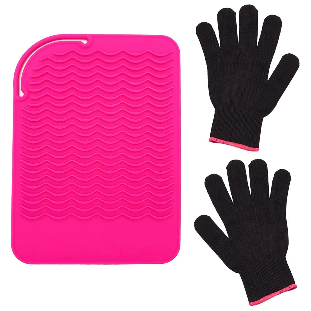 1 Pcs Silicone Heat Resistant Mat with Heat Resistant Gloves - Portable Travel Anti-Scald Mat for Curling Irons, Hair Straightener & Styling Tools
