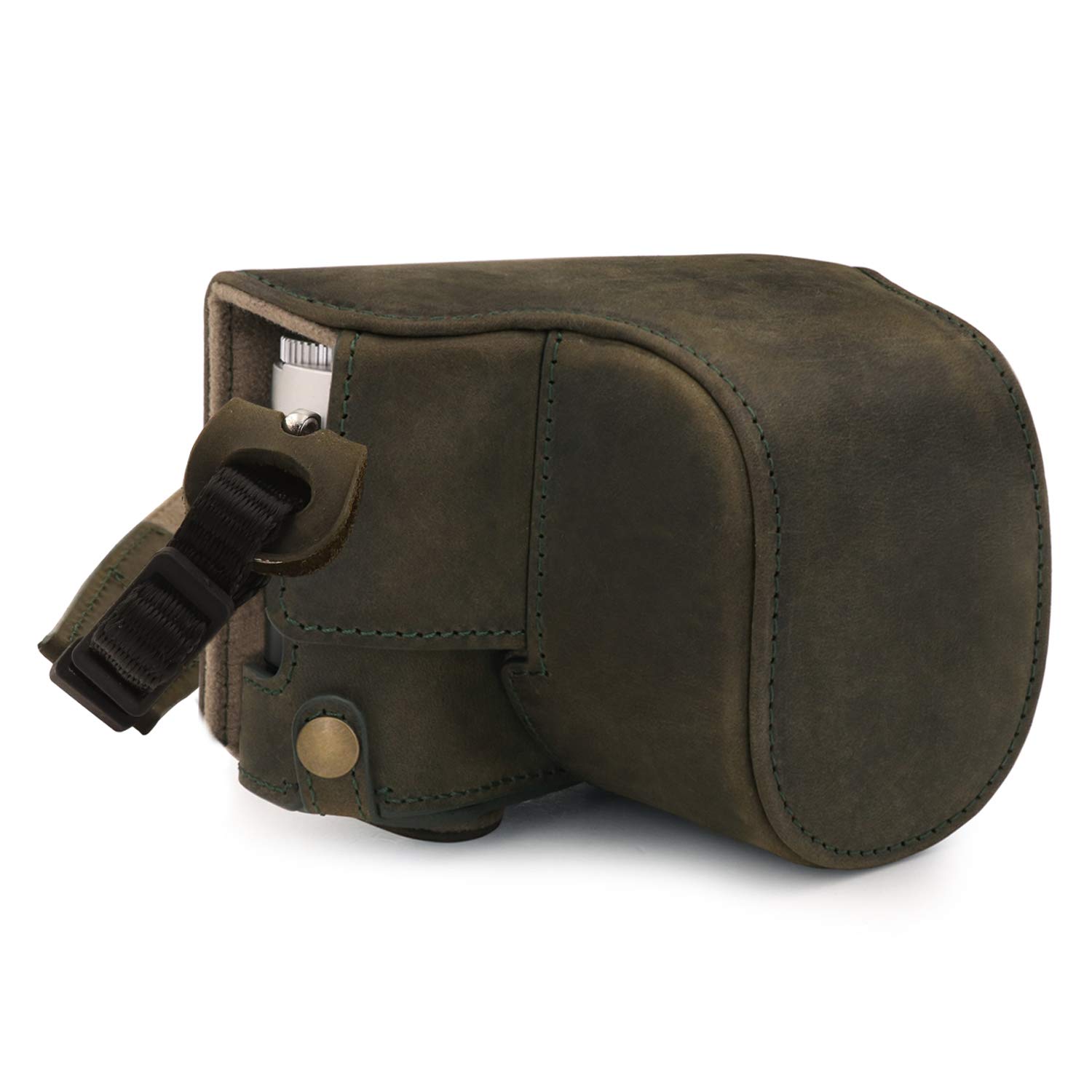 MegaGear MG1698 Ever Ready Genuine Leather Camera Case Compatible with Leica D-Lux 7 - Khaki Green