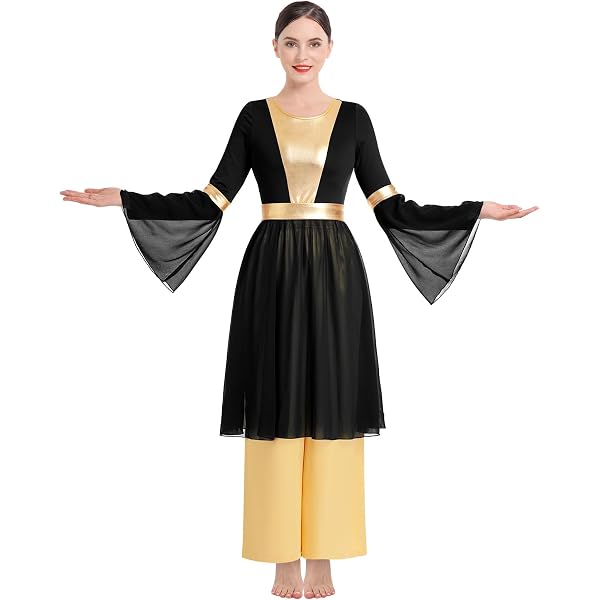 Women's Praise Dance Dress - V-Neck Sleeveless Liturgical Worship & Lyrical Contemporary Dance Costume