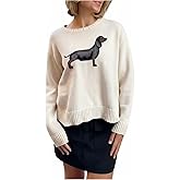 Milumia Women's Cute Dog Graphic Sweater Long Sleeve Crewneck Casual Pullover Knit Tops