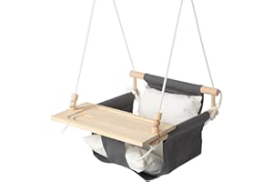 KINSPORY Toddler Swing with Soft Cushion, Safety Buckle & Detachable Tray, Adjustable 57~71'' Canvas Baby Swing, High Back In