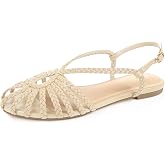 PIZZ ANNU Women's Sophia Braided Flat Sandals Comfortable Memory Foam Walking Shoes Summer Gladiator Slingback Ankle Strap Strappy Sandals