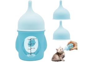LENPESTIA Pet Feeder Bottle Animal Feeding Bottles Kitten Bottles for Nursing Anti-Choking Design for Newborn Kittens Puppies Small Animals with 2 Pcs Replacement Nipple (Blue, 20 ml)