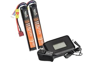 Lancer Tactical Two Packs LiPo Airsoft High-Performance Battery & Charger 11.1V 1300mAh 15C/20C Stick - Tamiya/Dean Connector