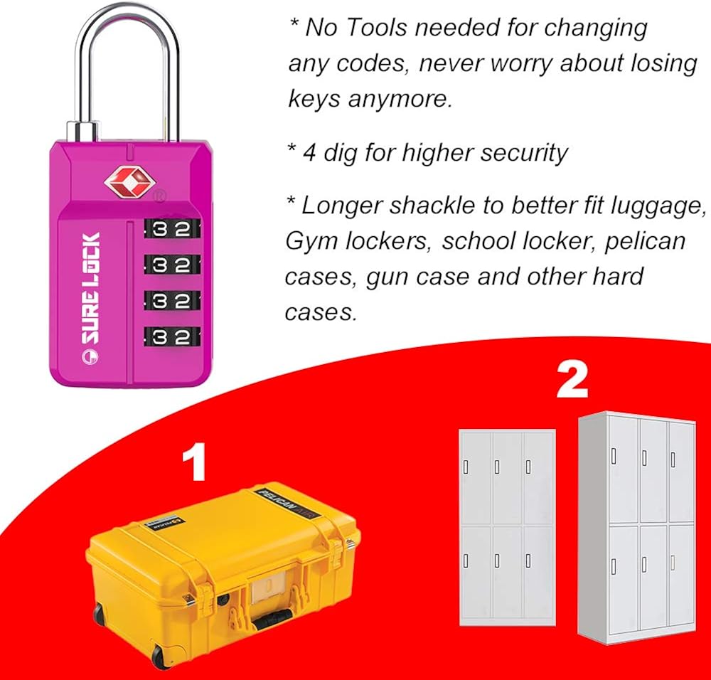  | TSA Approved Travel Luggage Locks, Open Alert Combination Lock for School Office & Gym Locker, Toolbox, Pelican Case, Pink 1 Pack | Luggage Locks