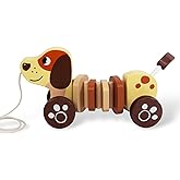WoodenEdu Toddler Toys Car,Wooden Pull Along Toy for Toddlers 1+ Year Olds | Developmental Push Pull Toy Birthday Gift for Boys Girls Kids