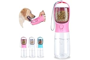 Paoakaola Dog Water Bottle, 2 in 1, Leak Proof Portable Pet Water Bottle with Food Container, Outdoor Portable Water Dispenser for Dog, Puppy Supply for Walking, Hiking, Camping, Travel (19oz Pink)