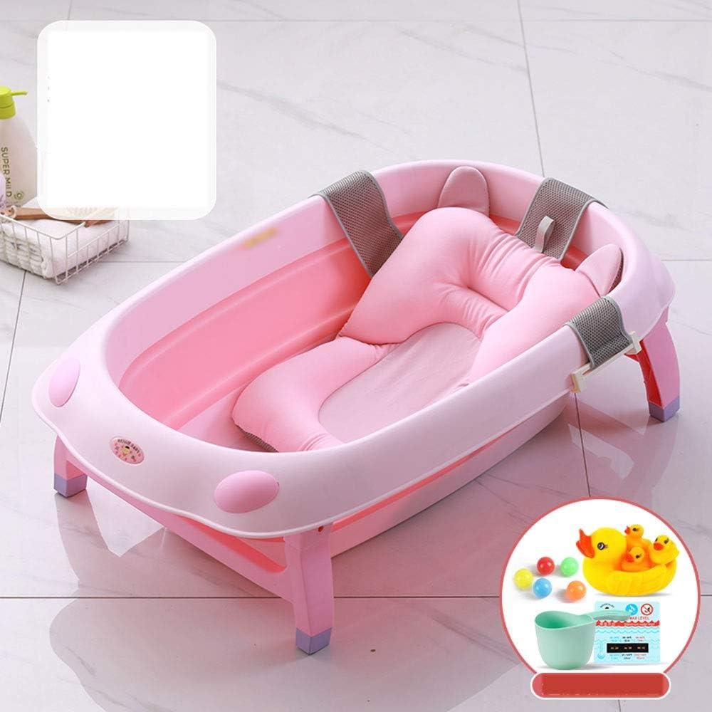 Denuo En Baby TUB SEAT-Baby 3-in-1 Portable Collapsible Infant to Toddler Space Saver Foldable Bath tub Anti Slip Skid Proof-with Cushion Insert Bath net for Bathing Newborns Pink