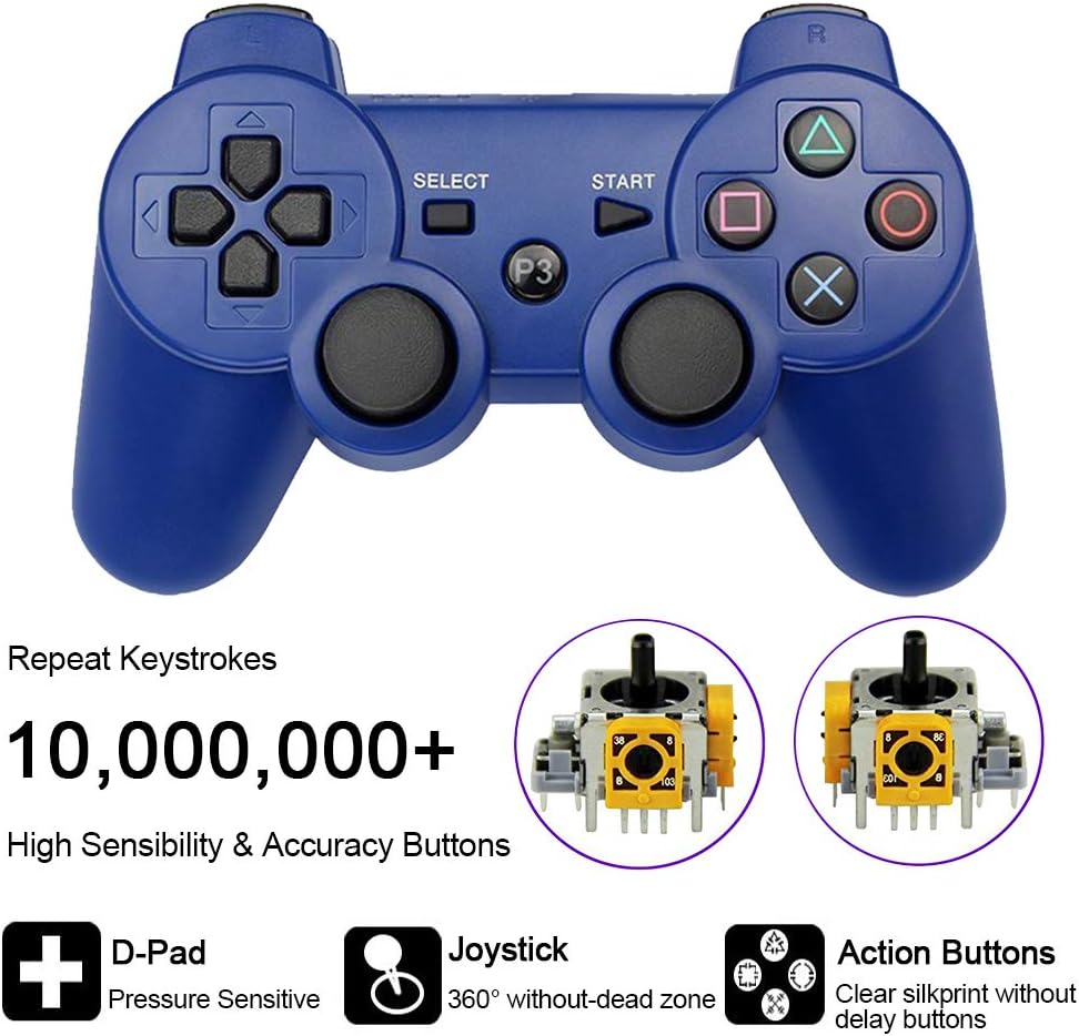 Autker PS3 Controller Wireless 2 Pack Playstation 3 Controller Double Vibration for PS3 with 2 Charging Cable (Blue+Green): Electronics