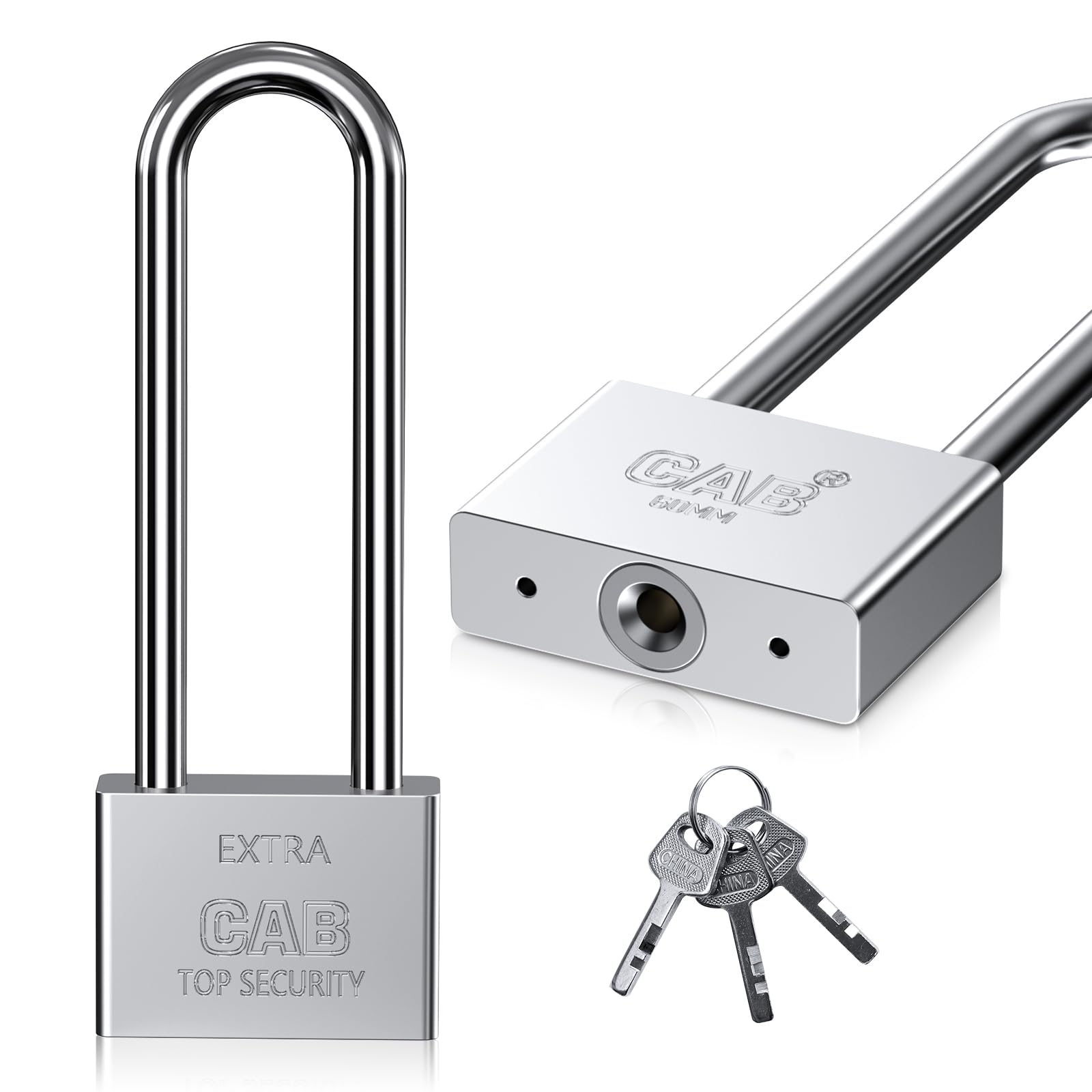 Heavy Duty Lengthened Padlock with 3 Keys, 60mm/6.5 Inch Long Shackle, Waterproof Outdoor Padlock for Warehouses, Container Doors, Garage, Shed Gates, Bicycle