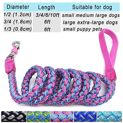 Mycicy 3ft 4ft 6ft 10ft Reflective Dog Leash, Nylon Rope Braided Heavy