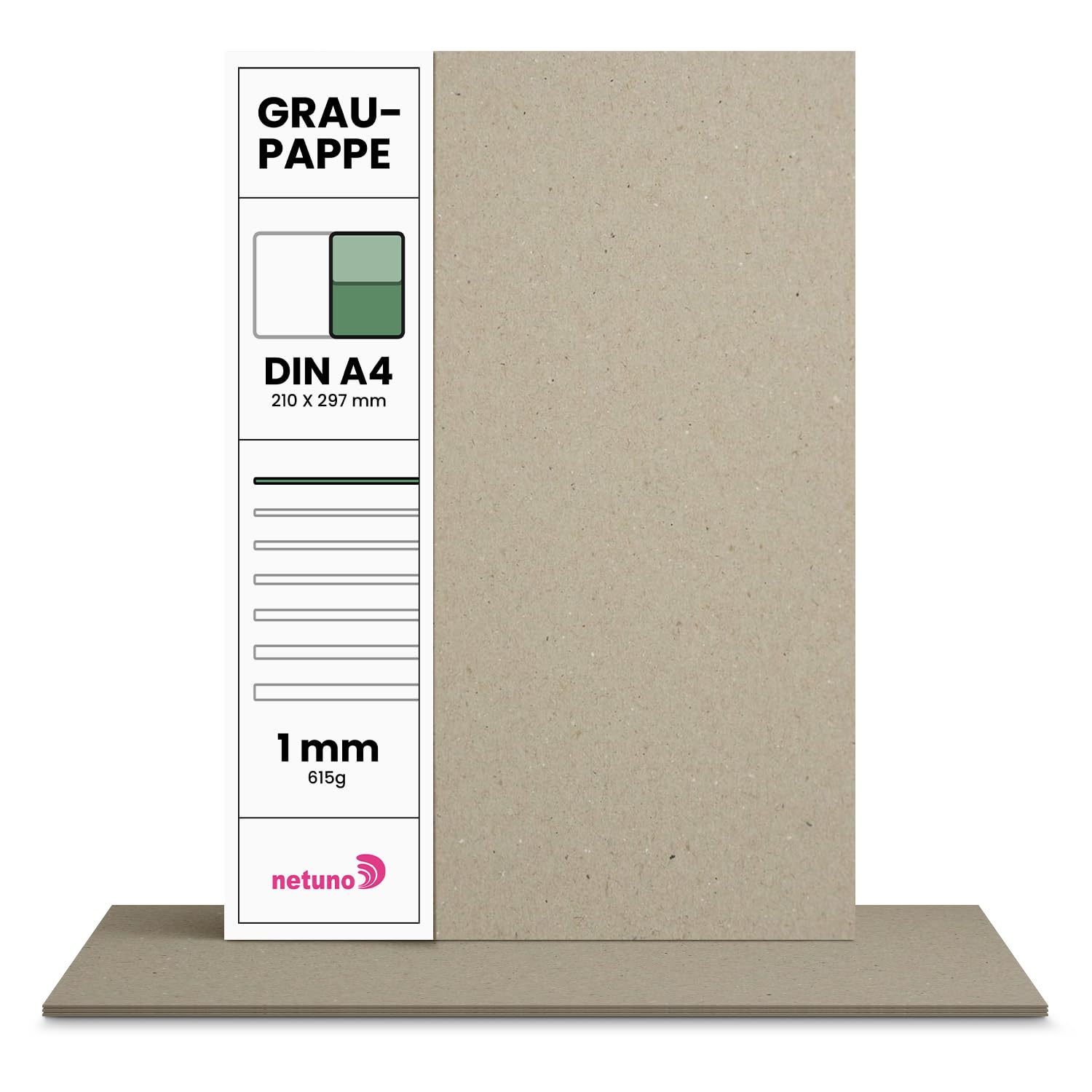 Netuno 20x Grey Cardboard A4 210 x 297 mm 8.3 x 11.7 in 615 GSM 1 mm Thick Rigid Greyboard Chipboard Recycled Bookbinding Card for Calendars Model Making Packaging DIY