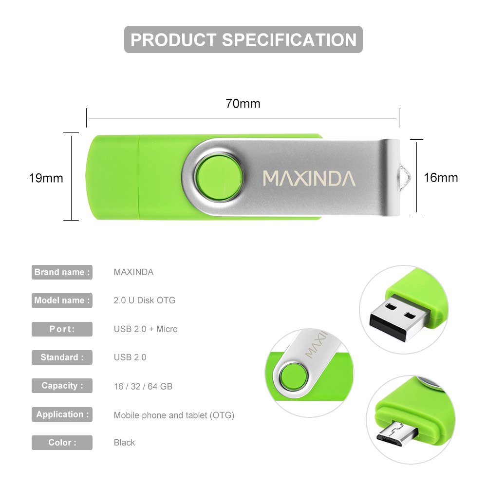 MAXINDA 8GB/16GB/32GB/64GB OTG Telefono Mobile /Tablet PC Trasformazioni Duale Micro USB / USB 2.0 Memoria Unità Flash In Movimento Disco USB (64GB)