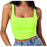 Artfish Women's Sleeveless Strappy Tank Square Neck Double Layer Workout Fitness Casual Basic Crop Tops