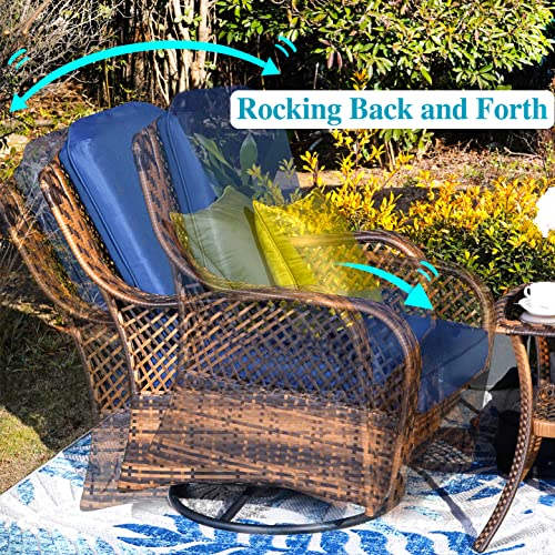 PHI VILLA Outdoor Wicker Patio Furniture Set 3 Piece, 2 Rattan Swivel