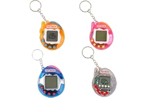 JAMING 4 Pieces Virtual Electronic Digital Pets Keychains Nostalgic 168 Giga Pets in One Virtual Cyber Digital Nostalgic Handheld Electronic Toys for Kids Funny Play (Transparent Color Version)