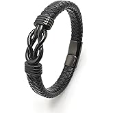 VANFORWYN Mens Braided Genuine Leather Bracelet 316L Stainless Steel Infinity Knot Bracelet Holiday Jewelry Gifts for Men