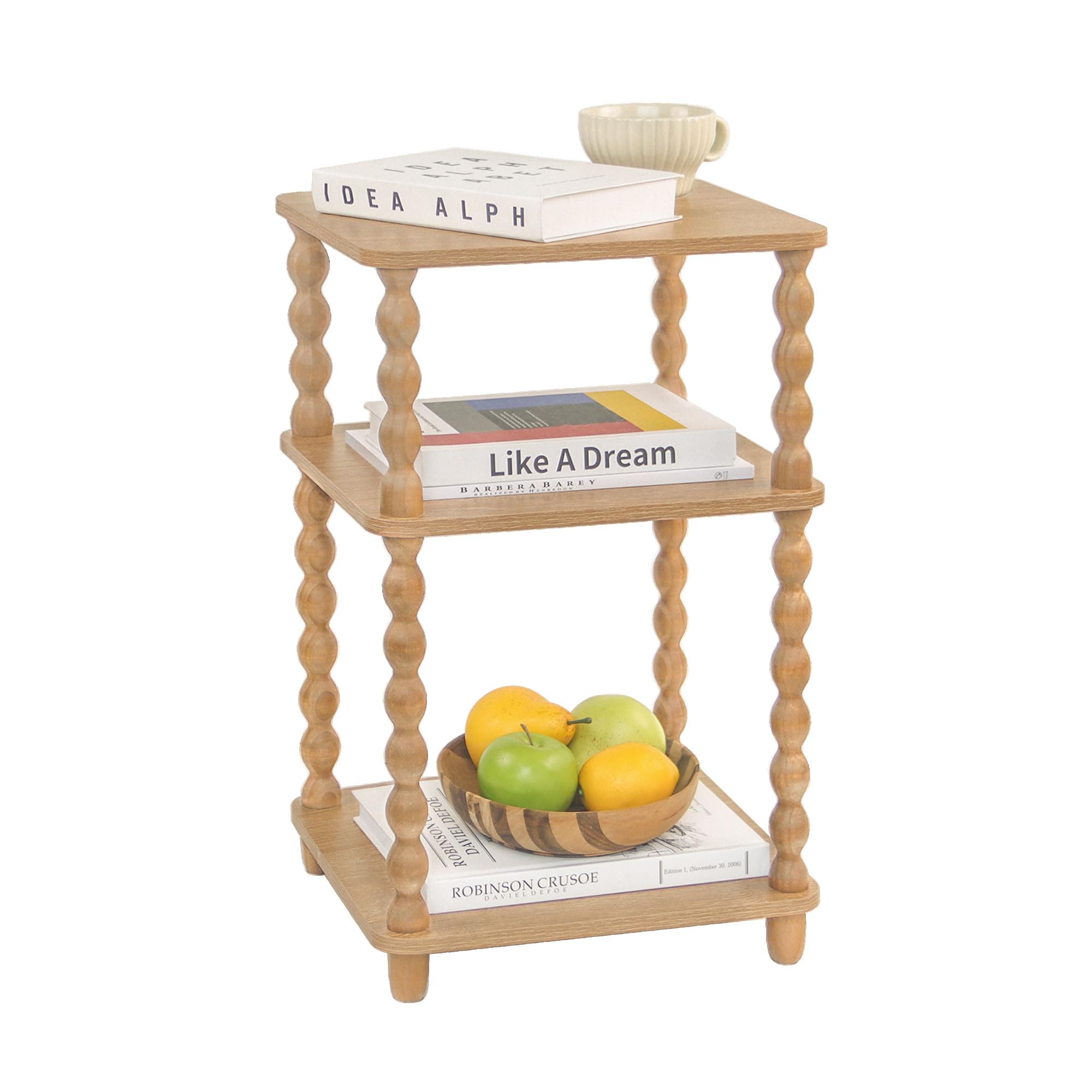 Fultyle End Table, Modern Side Table with 3 Tier Open Shelf, Small Table Bed Side Tables Bedroom for Small Spaces, Living Room and Office (Rustic Walnut)
