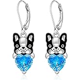 Talonior French Bulldog Earrings Dog Earrings for Women Sterling Silver Black Dog Earring Blue Heart Zircon Christmas Cute Animal Pet Puppy Holiday Jewelry Frenchie Gifts