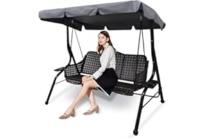 HAGSFIRE Outdoor Patio Swing Chair Canopy Replacement, 3 Seater Porch Swing Seat Canopy Cover, Waterproof Windproof Anti-UV Heavy Duty Rip Proof Garden Hammock Top Cover, Garden Furniture Covers (Grey, Large)