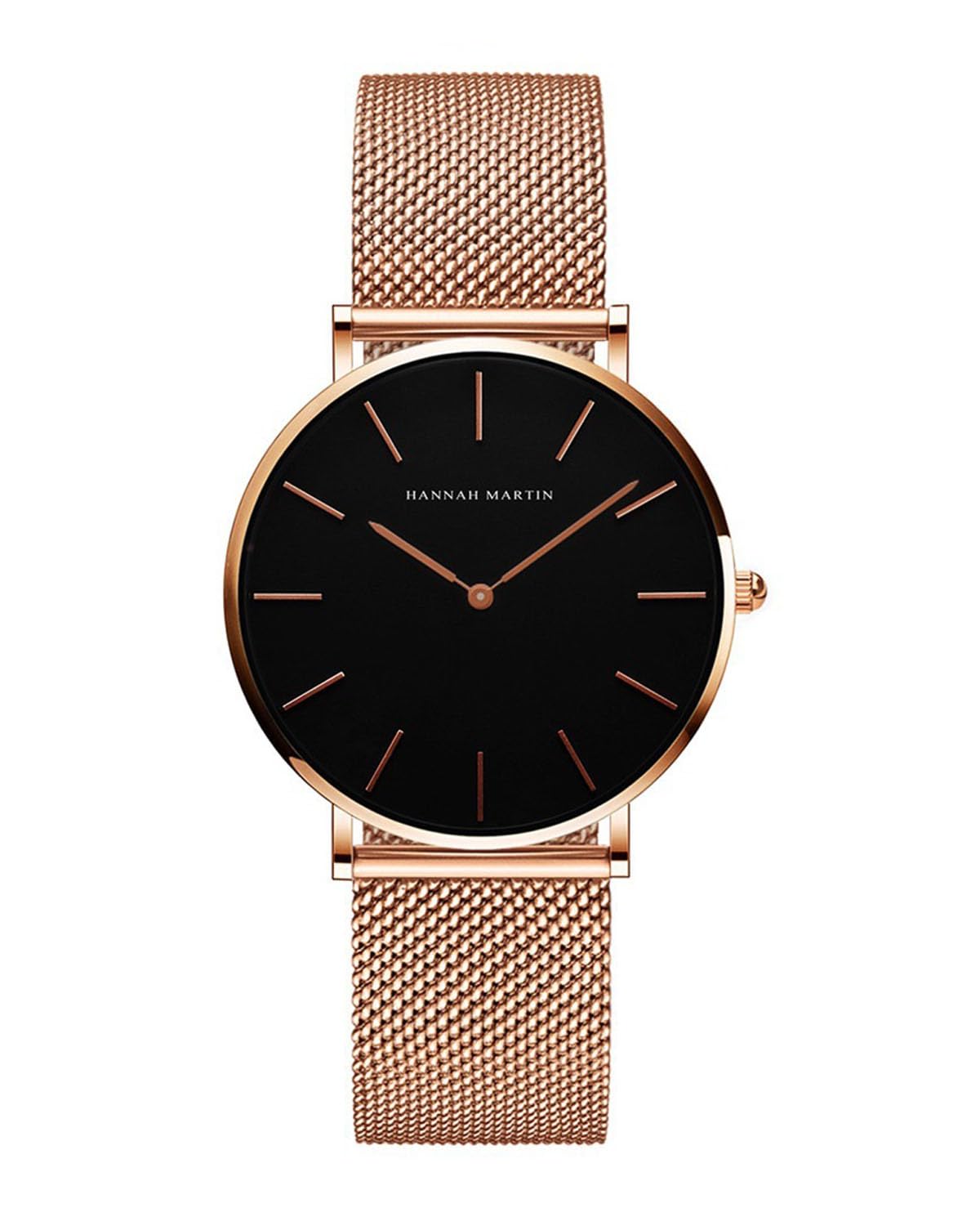 HANNAH MARTIN Ladies Wristwatch Rose Gold Analog Quartz Stainless Steel Waterproof Mesh Watches (Black-rose0)