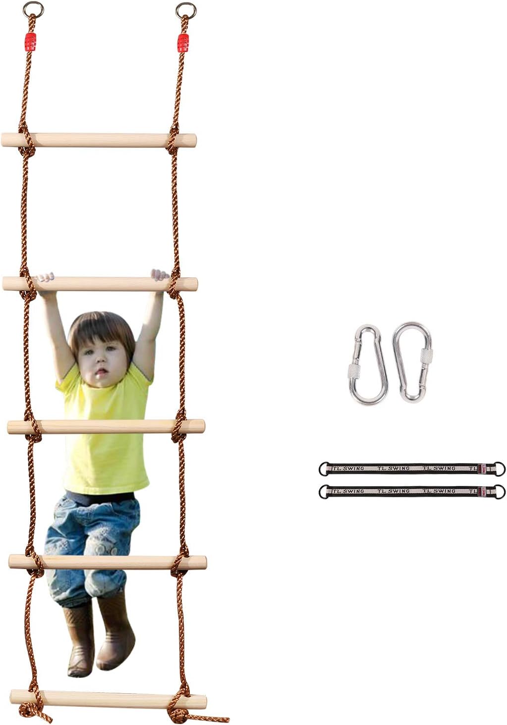 Ninja Slackline Hanging Rope Ladder with 2 Carabiners and Straps for